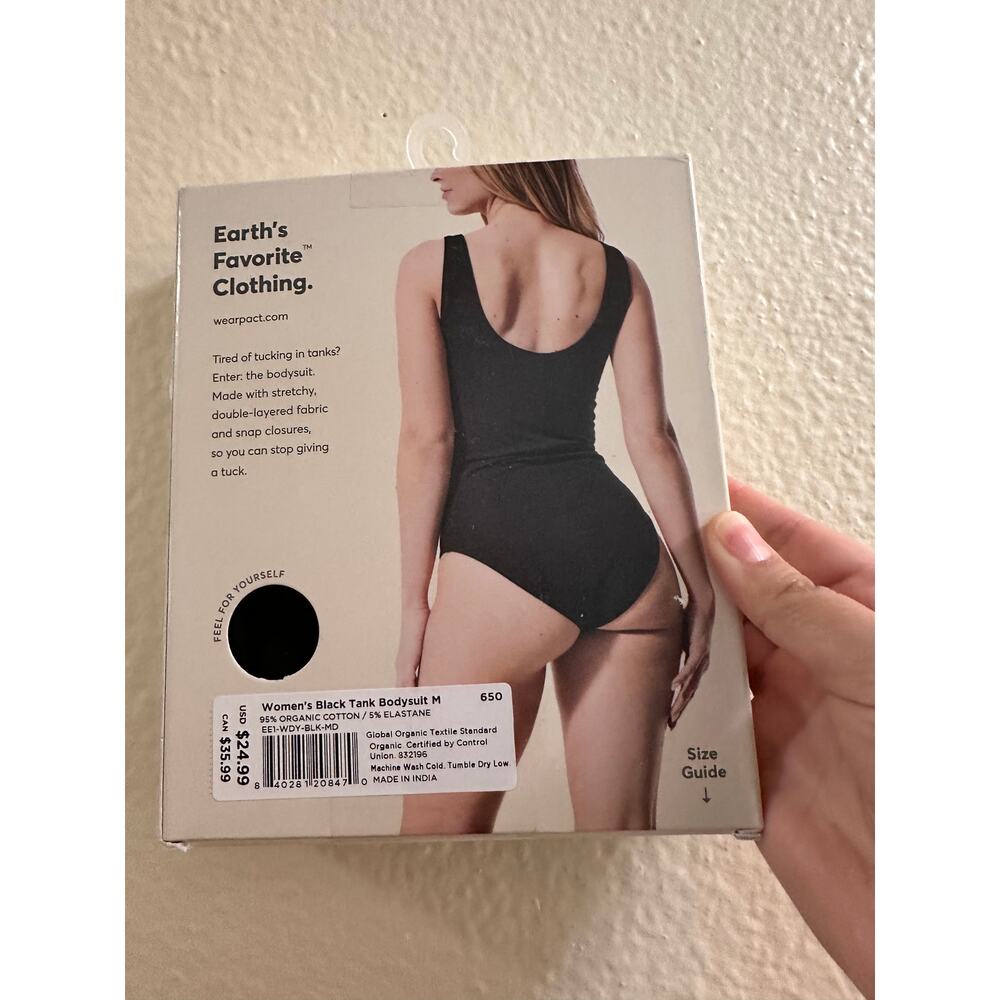 NWT Pact Sz M Black Everyday Scoop Neck Bodysuit Organic Cotton Snap Crotch - Picture 5 of 8